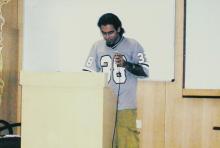 A participant at the podium, Saarang 2005