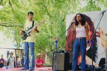 A music group performs during Saarang, 2005