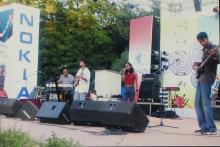 A music group performs at the Open Air Theatre, Saarang 2005