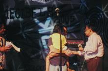 Prof. V. G. Idichandy congratulates a person, Saarang 2005