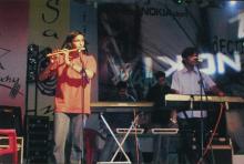 A music band performs during Decibels at Saarang, 2005