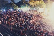 A section of the audience at the OAT during a evening event at Saarang