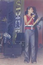A student or judge at an event during  Saarang 