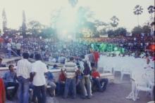 A view of the audience at the Open Air Theatre during Saarang