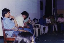 Students participating in a competition photographed at Saarang