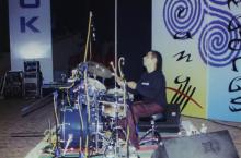 A drummer performs during the Light Music Show, Saarang 2005