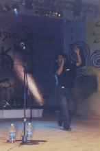 A close-up shot of singer KK performing during Saarang, 2005