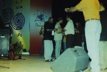 Prof. V. G. Idichandy congratulates performers, Saarang 2005