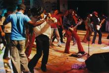  French rock band Matmatah and students on the stage, Saarang 2005 