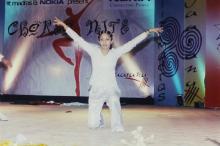 A close-up shot of a dancer performing at Choreo Nite, Saarang 2005