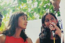 Students being interviewed at a Saarang competition