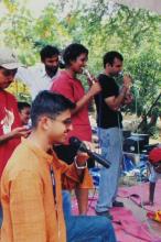 Participants of Saarang singing during a competition