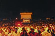 A view of the audience at the Open Air Theatre during a Saarang evening 