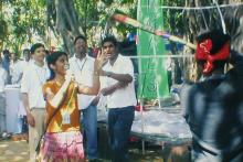 Students participating in a competition at Saarang