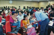 Students participating in a competition at Saarang