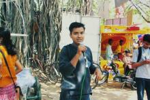 Students participating in a competition at Saarang