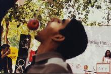 A participant takes part in an event at Saarang 2003