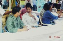A registration desk at Saarang, 2005