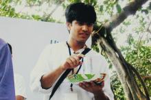 A student at an outdoor Saarang event, 2005