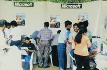 People at a Microsoft stall, Saarang 2005