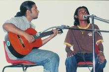 Two participants in a Music competition at Saarang 2005