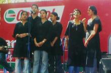 A group participates in a Music competition during Saarang 2005