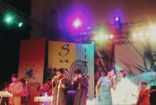 A music band performs during Decibels at Saarang 2005