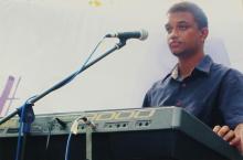 A Music event participant at the keyboard, Saarang 2005
