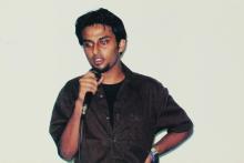  A participant at the microphone, Saarang 2005