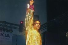 A close-up shot of a dancer during Choreo Nite, Saarang 2005