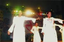 Dancers are photographed as they perform a dance step, Saarang 2005