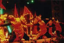 A group performs a dance during Choreo Nite at Saarang, 2005