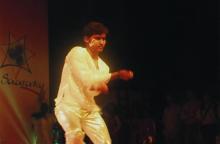 A dancer performs a dance step during Choreo Nite, Saarang 2005