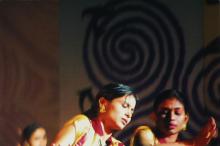 A close-up shot of two dancers taken during Choreo Nite, Saarang 2005