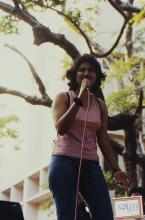 A girl takes the stage at Saarang, 2003
