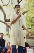 A student takes part in an event at Saarang 2003