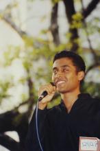 A student takes part in an event at Saarang 2003