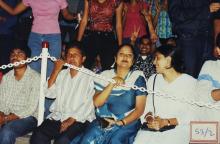 Students photographed at the Open Air Theatre, Saarang 2003