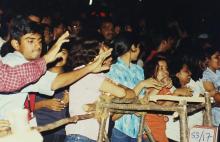 Students enjoying an event at the Open Air Theatre, Saarang 2003