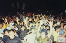 Students enjoying an event at the Open Air Theatre, Saarang 2003