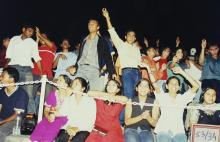 Students enjoying an event at the Open Air Theatre, Saarang 2003