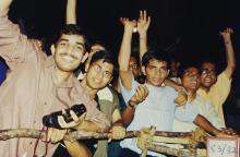 Students enjoying an event at the Open Air Theatre, Saarang 2003