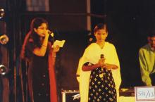 A group stages a performance at Saarang, 2003