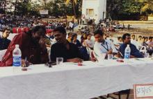 Judges photographed at the Open Air Theatre during a Saarang 2003 event