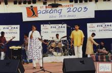 Students performing at a Zig Zag sponsored event at Saarang 2003