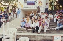 Students photographed at the Open Air Theatre during an event at Saarang 2003