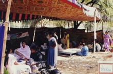 Students participating in an art competition at Saarang 2003