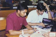 Students participating in an event at Saarang 2003