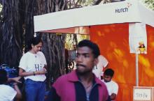 A stall setup by Hutch, a telecommunication company, at Saarang 2003