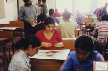 Students photographed while participating in a competition at Saarang 2003